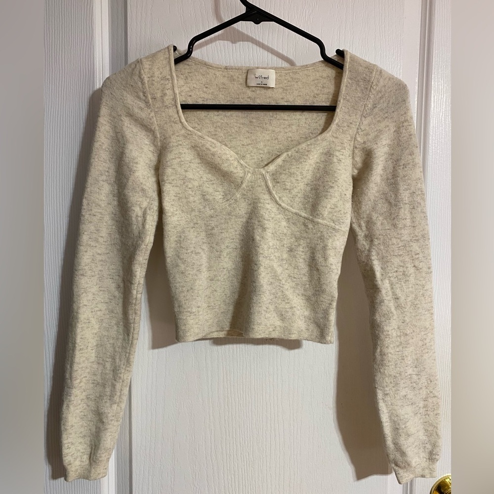 Aritzia Wilfred Wool Blend Greer Sweetheart Bustier Cream Sweater Size Small - Picture 8 of 14